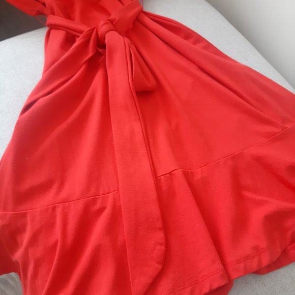 Loft Coral Red Dress with Ruffles and Tie Bow - Picture 11 of 12